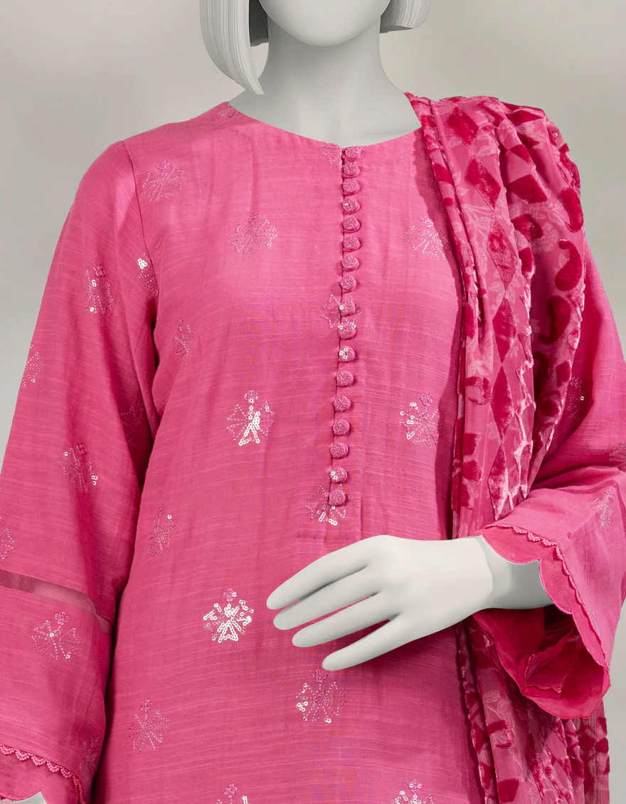 PINK KHADDAR SLUB 3PC UNSTITCHED | JLAWN-W-25-1009 TRADITIONAL-5 - Image 3