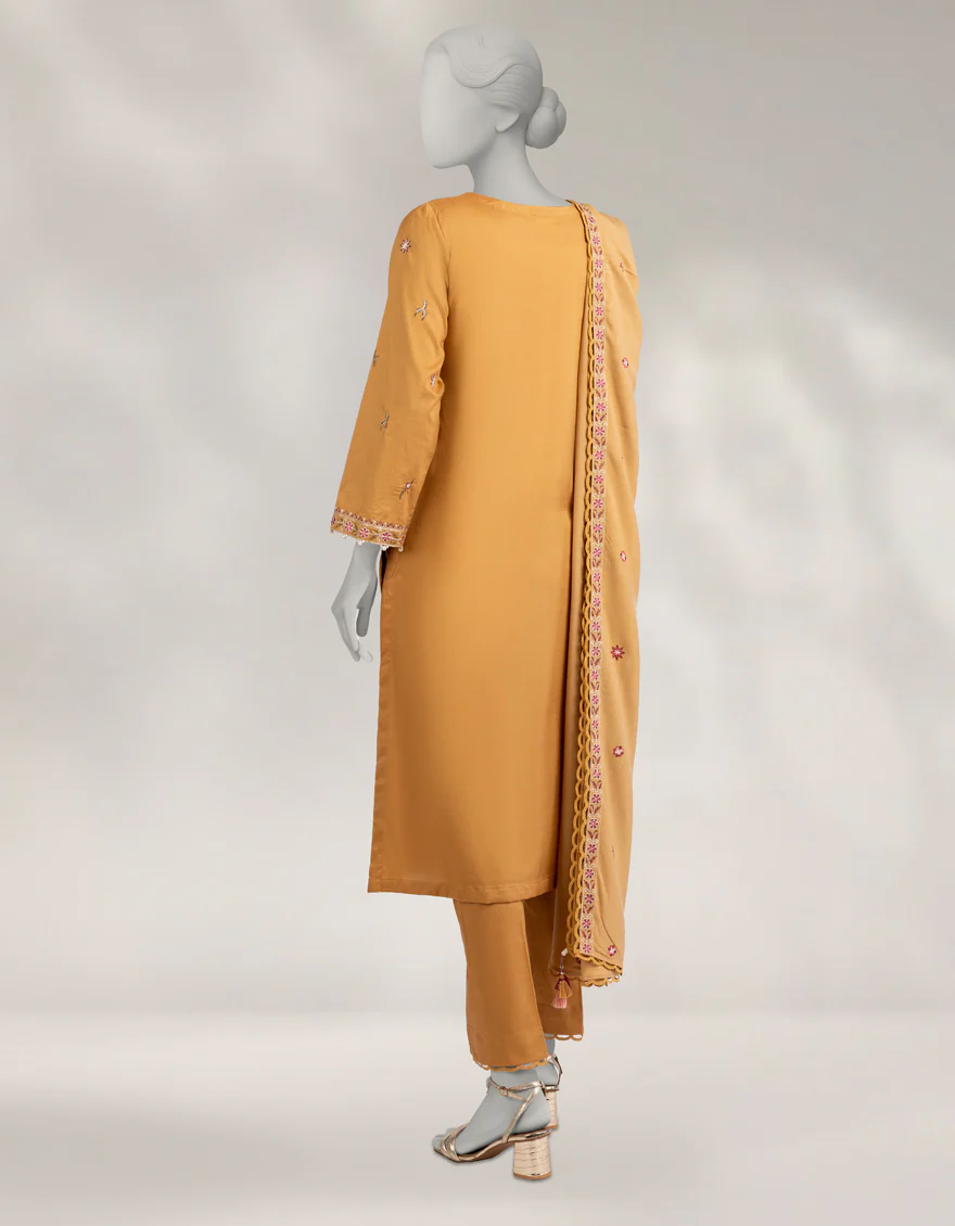 BROWN CAMBRIC 3PC UNSTITCHED | JLAWN-W-25-1025 LUXE-A-1 - Image 2