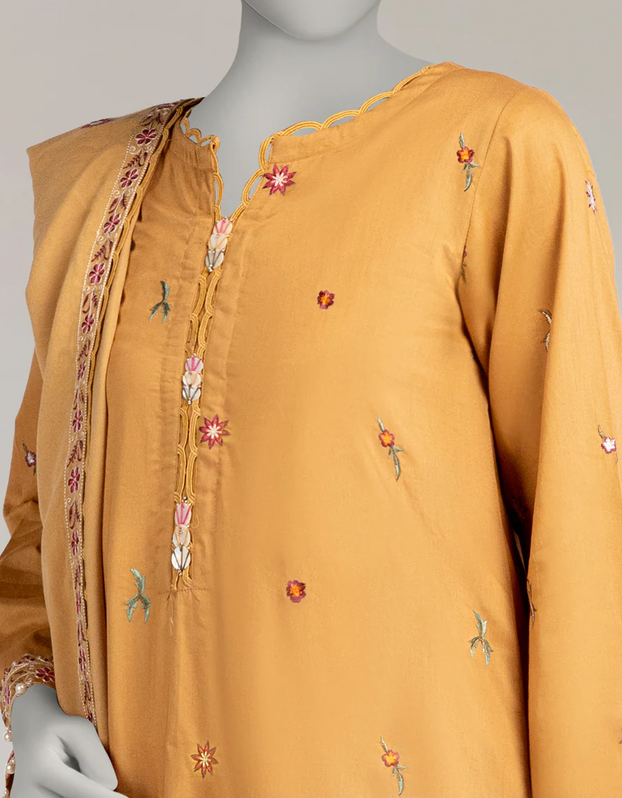 BROWN CAMBRIC 3PC UNSTITCHED | JLAWN-W-25-1025 LUXE-A-1 - Image 3