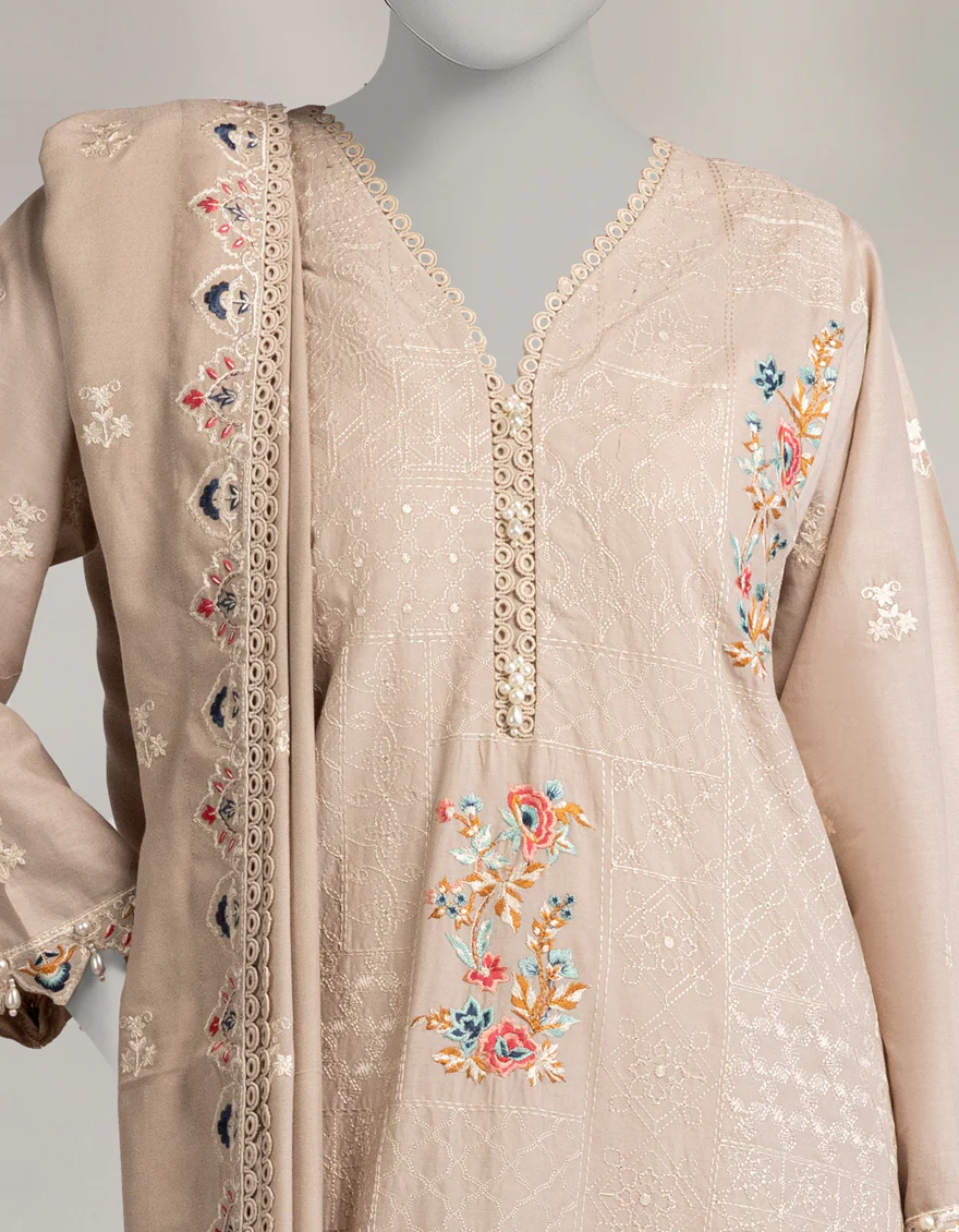 BEIGE CAMBRIC 3PC UNSTITCHED | JLAWN-W-25-1027 LUXE-A-3 - Image 3
