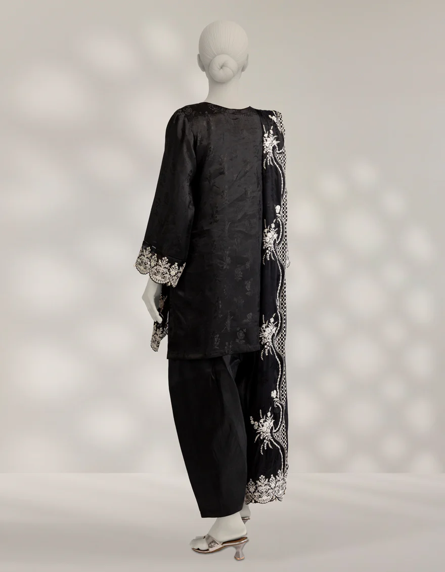 BLACK RAW SILK 3PC UNSTITCHED | JLAWN-W-25-1033 RESHAMI-1 - Image 2