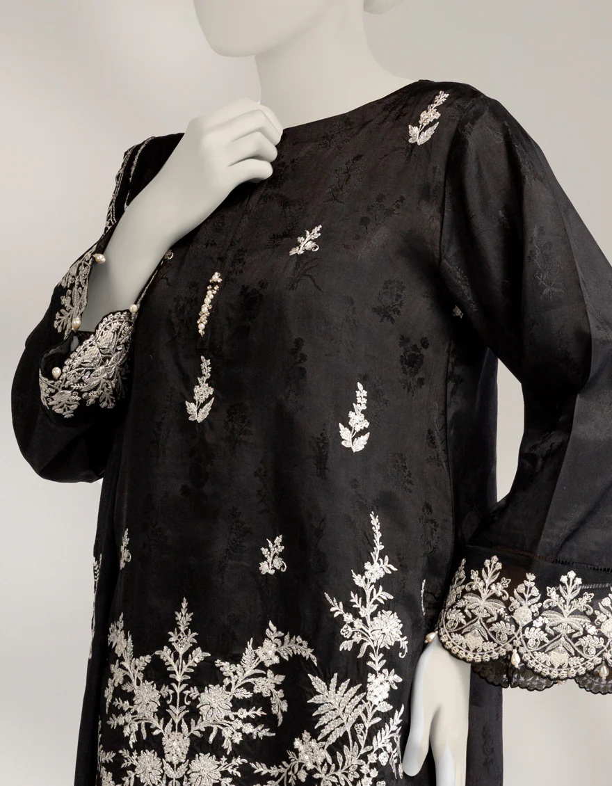 BLACK RAW SILK 3PC UNSTITCHED | JLAWN-W-25-1033 RESHAMI-1 - Image 3