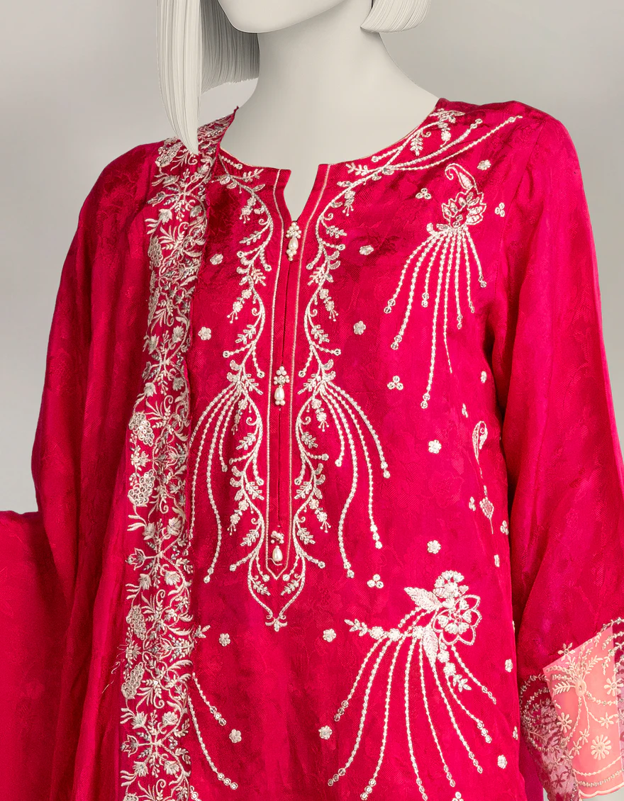 PINK RAW SILK 3PC UNSTITCHED | JLAWN-W-25-1034 RESHAMI-2 - Image 3