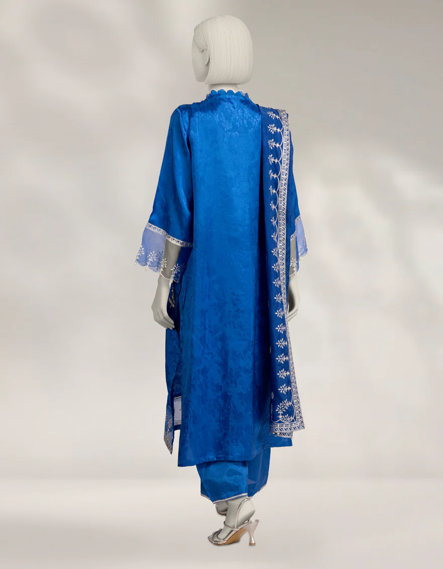 BLUE RAW SILK 3PC UNSTITCHED | JLAWN-W-25-1036 RESHAMI-4 - Image 2