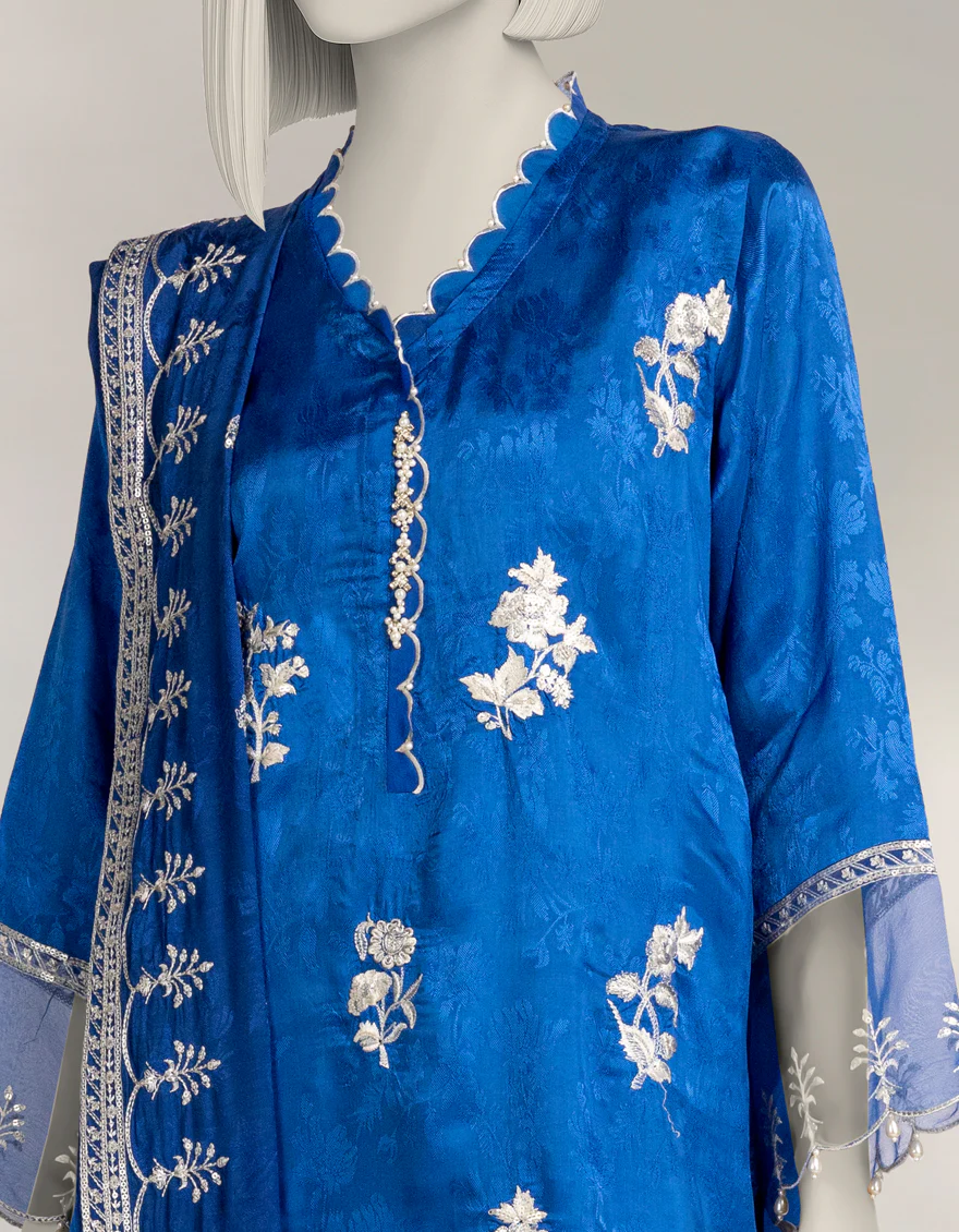 BLUE RAW SILK 3PC UNSTITCHED | JLAWN-W-25-1036 RESHAMI-4 - Image 3