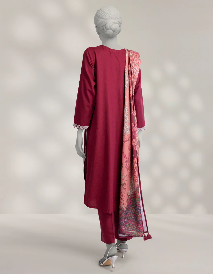 MAROON PASHMINA 3PC STITCHED | JLAWN-W-25-307/S KASHMIRI-03 - Image 2