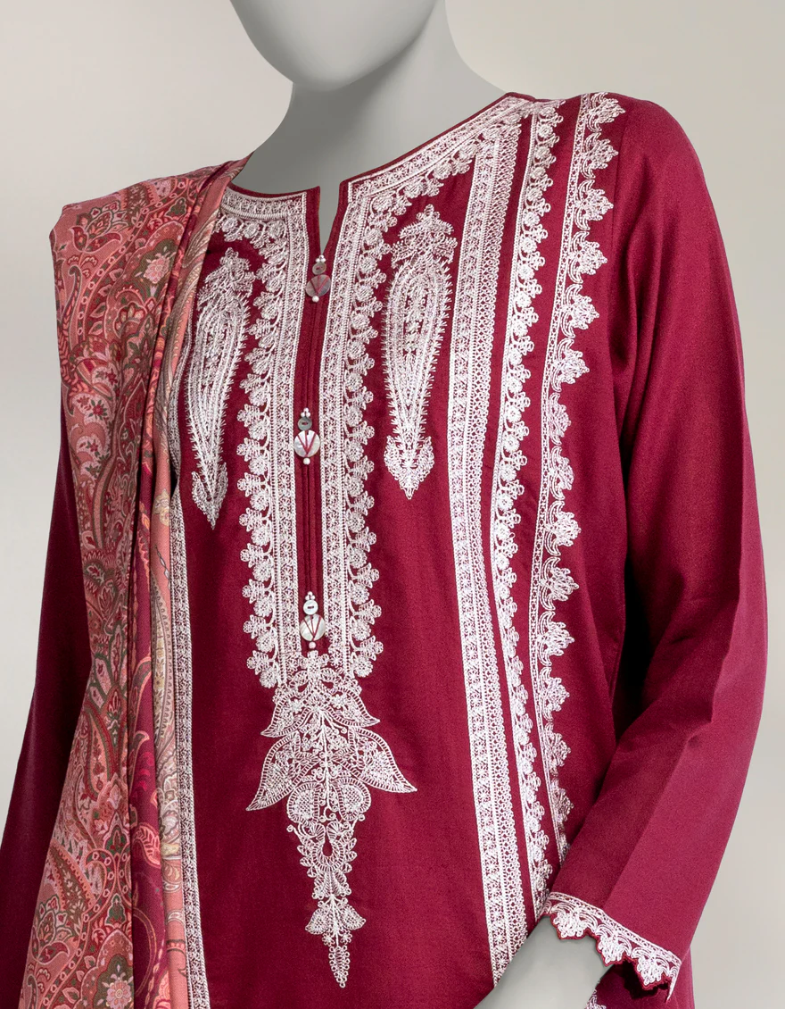 MAROON PASHMINA 3PC STITCHED | JLAWN-W-25-307/S KASHMIRI-03 - Image 3