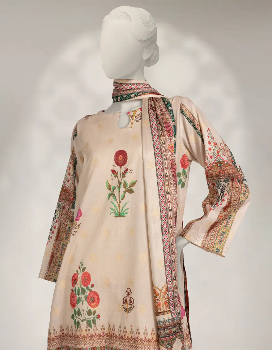 BEIGE JACQUARD 3PC STITCHED | JLAWN-W-25-310/S MUGHAL BAGH-02 - Image 2
