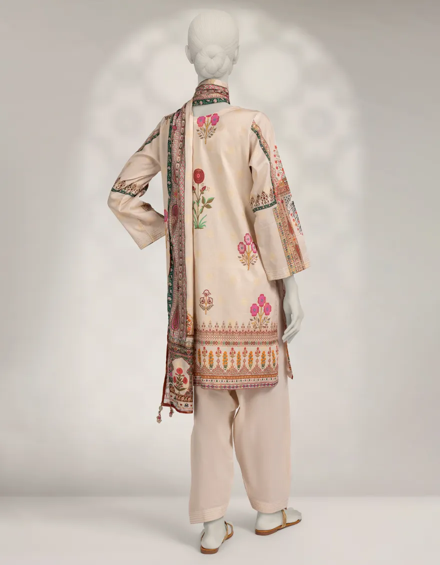 BEIGE JACQUARD 3PC STITCHED | JLAWN-W-25-310/S MUGHAL BAGH-02 - Image 3