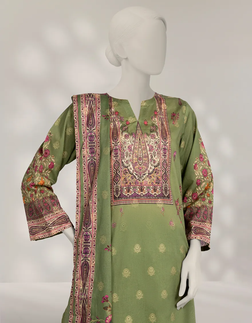 GREEN JACQUARD 3PC STITCHED | JLAWN-W-25-312/S MUGHAL BAGH-04 - Image 2