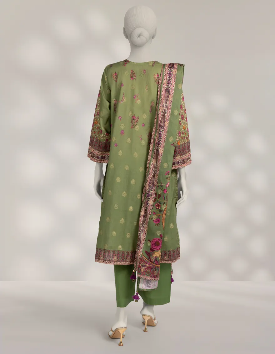 GREEN JACQUARD 3PC STITCHED | JLAWN-W-25-312/S MUGHAL BAGH-04 - Image 3