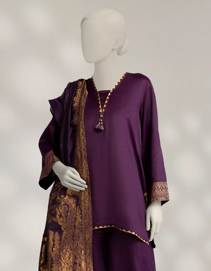 PURPLE MAPLE SILK 3PC STITCHED | JLAWN-W-25-313/S ROYAL-1 - Image 2