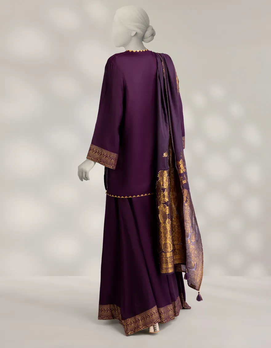 PURPLE MAPLE SILK 3PC STITCHED | JLAWN-W-25-313/S ROYAL-1 - Image 3