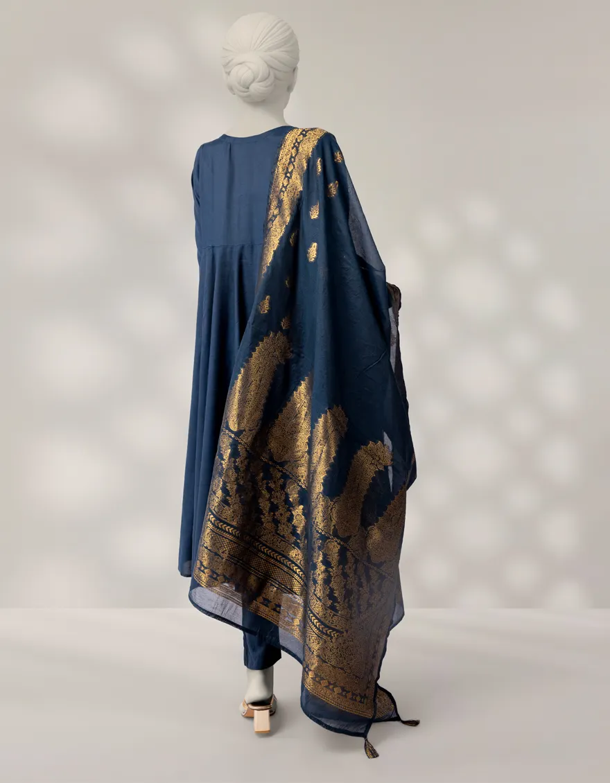 BLUE MAPLE SILK 3PC STITCHED | JLAWN-W-25-314/S ROYAL-2 - Image 2