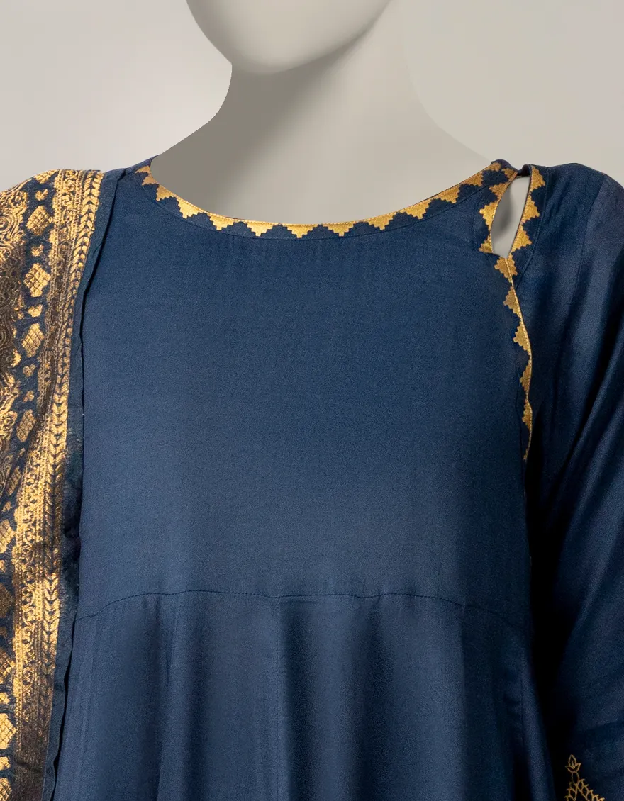BLUE MAPLE SILK 3PC STITCHED | JLAWN-W-25-314/S ROYAL-2 - Image 3