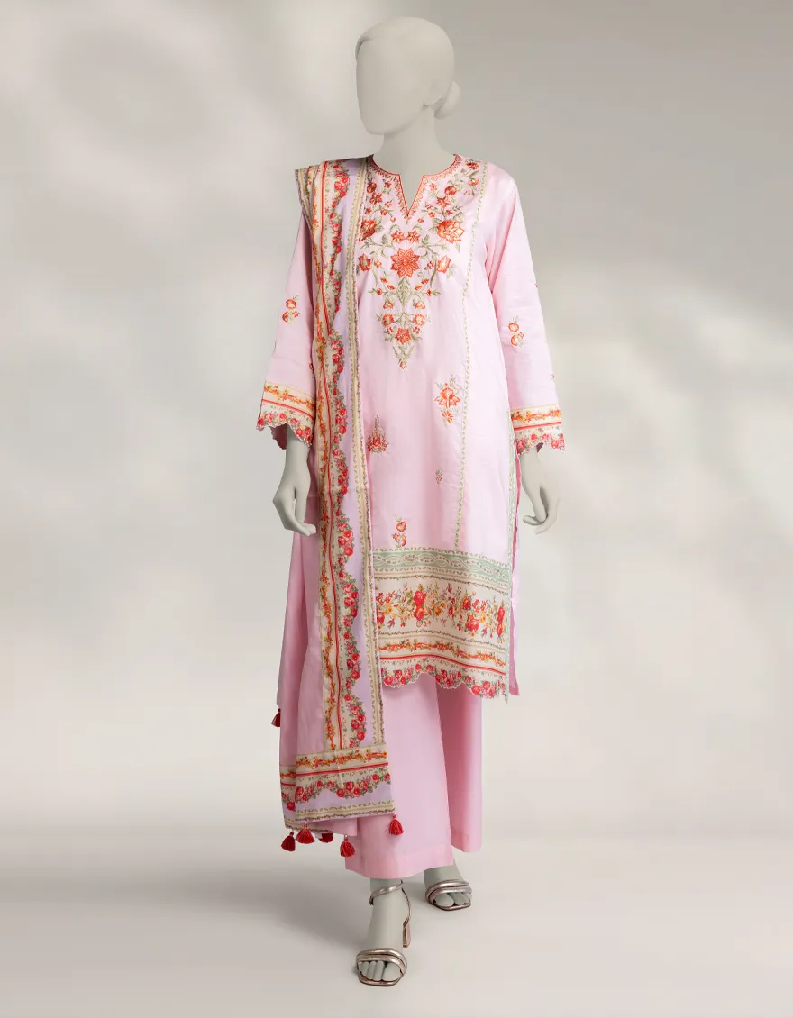 PINK DOBBY 3PC STITCHED | JLAWN-W-25-317/S VINTAGE FLORAL-01