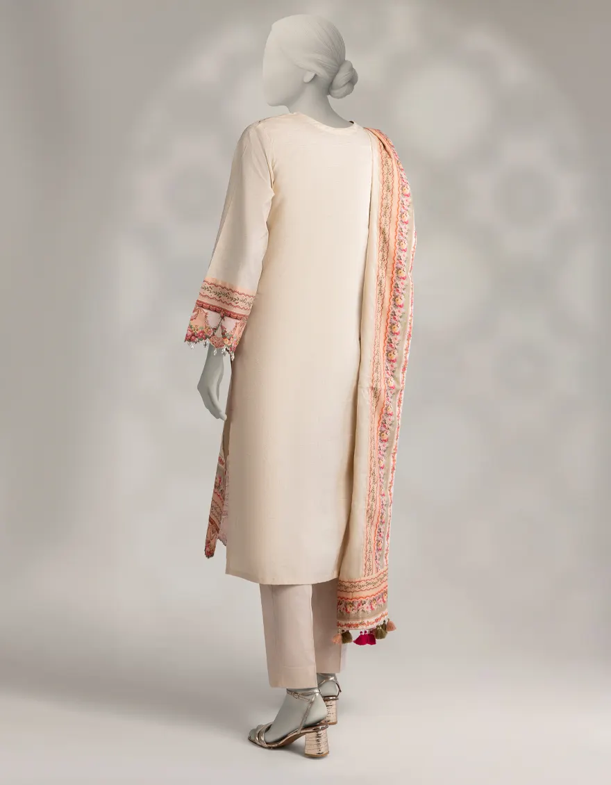 BEIGE DOBBY 3PC STITCHED | JLAWN-W-25-318/S VINTAGE FLORAL-02 - Image 2