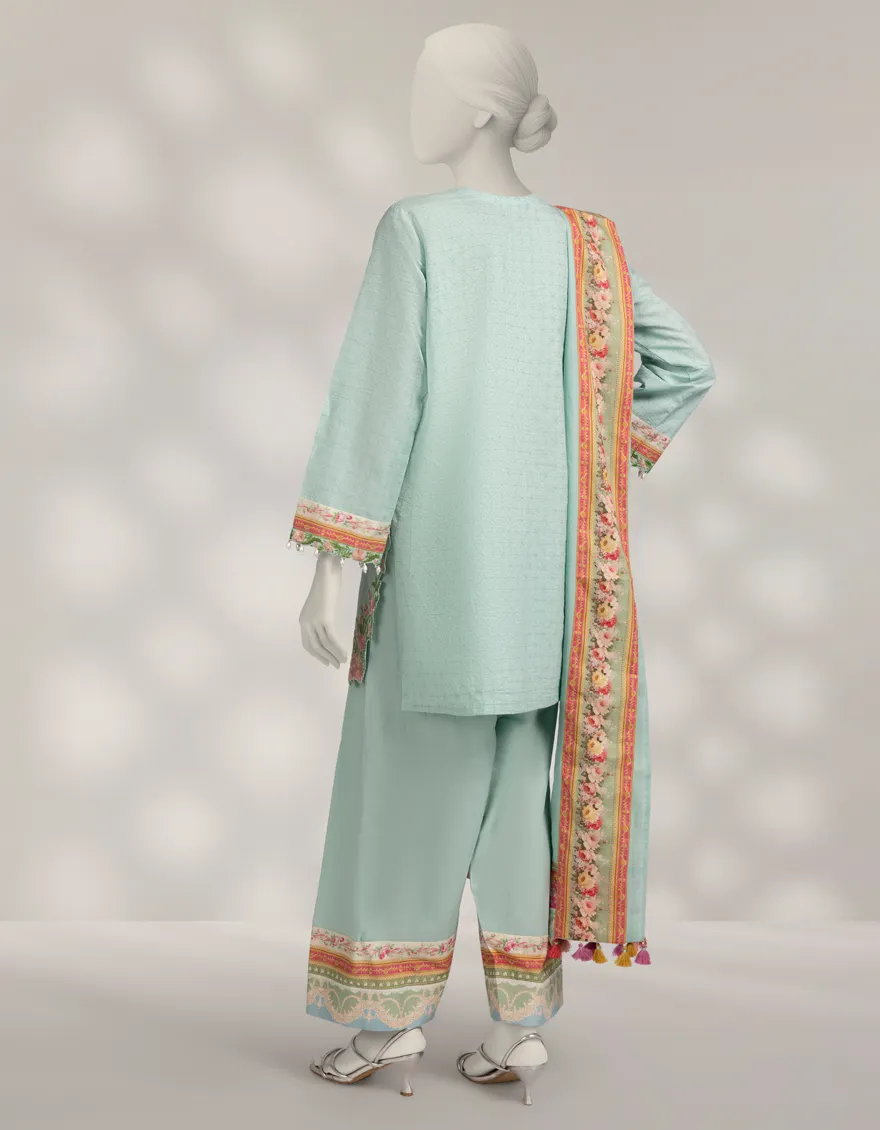 GREEN DOBBY 3PC STITCHED | JLAWN-W-25-319/S VINTAGE FLORAL-03 - Image 3