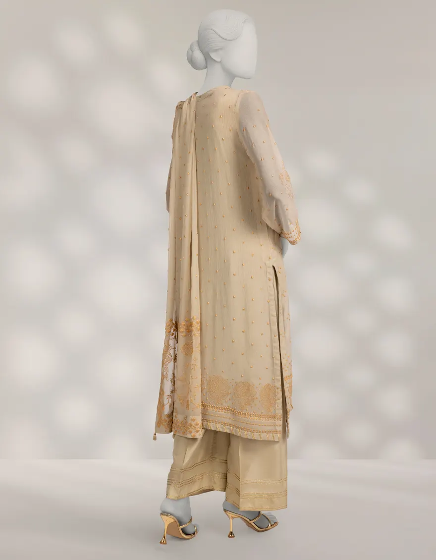 BEIGE IMPURE CHIFFON 3PC STITCHED | JLAWN-W-25-321/S KAMDANI-01 - Image 2