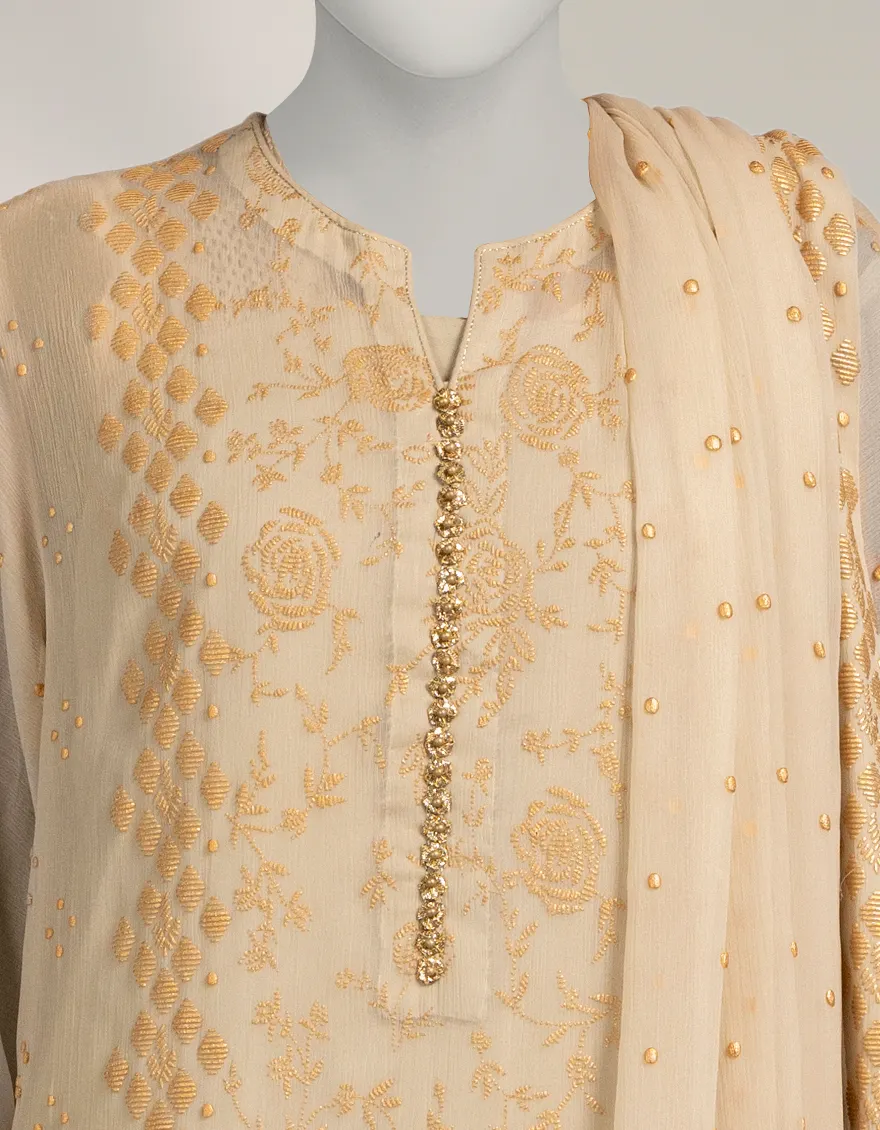 BEIGE IMPURE CHIFFON 3PC STITCHED | JLAWN-W-25-321/S KAMDANI-01 - Image 3