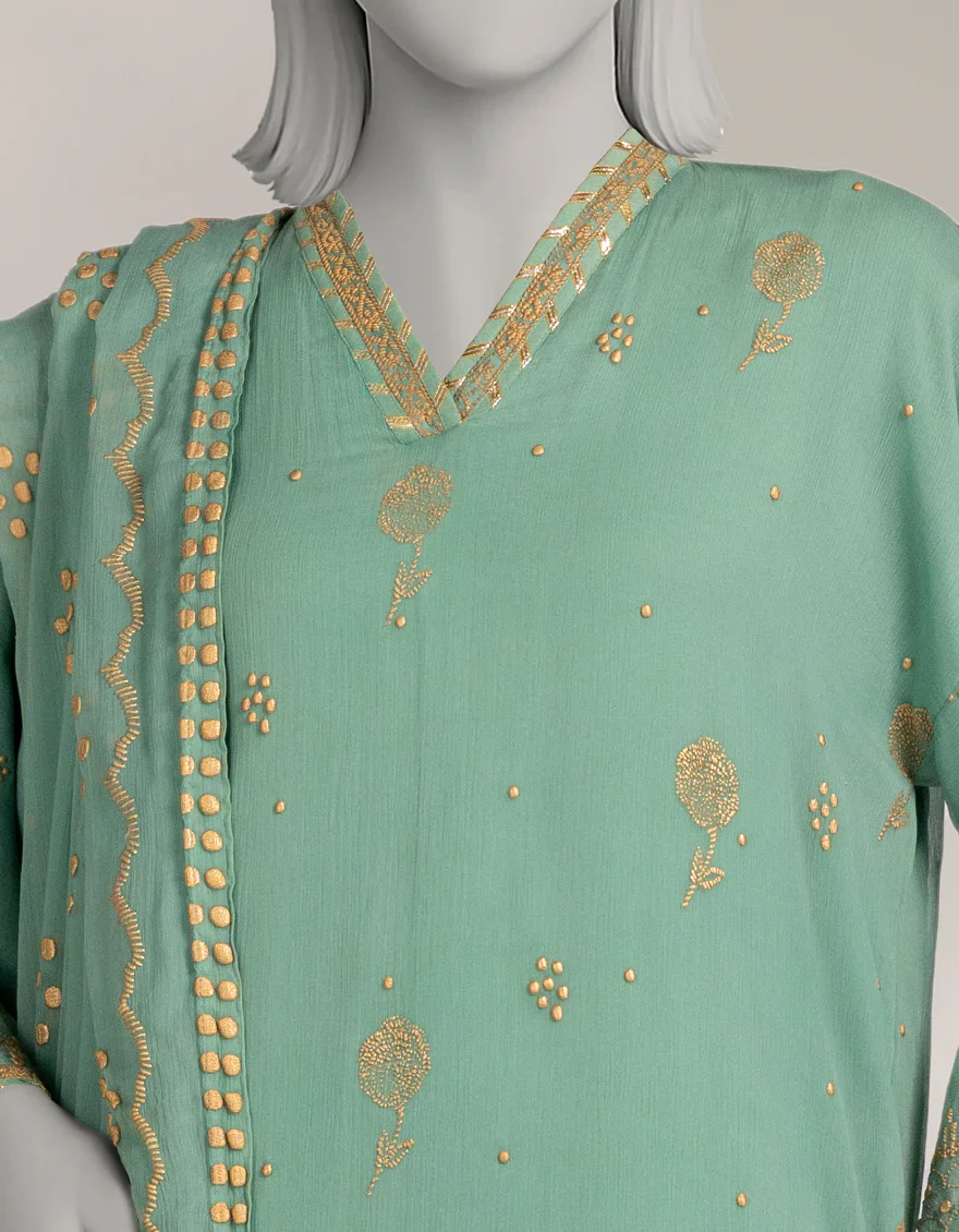 GREEN IMPURE CHIFFON 3PC STITCHED | JLAWN-W-25-322/S KAMDANI-02 - Image 3