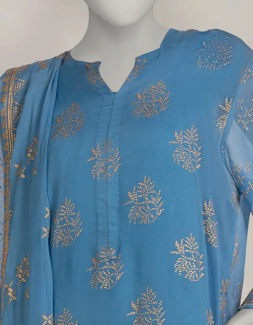 BLUE IMPURE CHIFFON 3PC STITCHED | JLAWN-W-25-323/S KAMDANI-03 - Image 3