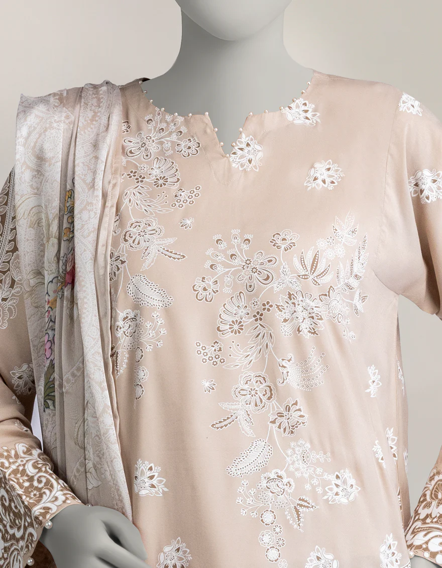 BEIGE MAPLE SILK 3PC STITCHED | JLAWN-W-25-329/S DAMASK-01 - Image 3