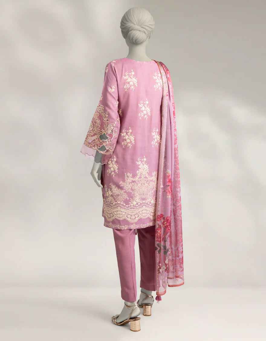 PINK MAPLE SILK 3PC STITCHED | JLAWN-W-25-332/S DAMASK-04 - Image 2