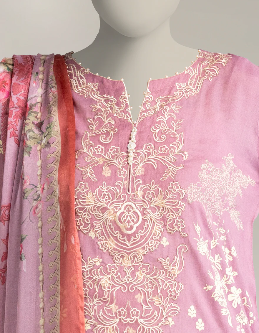 PINK MAPLE SILK 3PC STITCHED | JLAWN-W-25-332/S DAMASK-04 - Image 3
