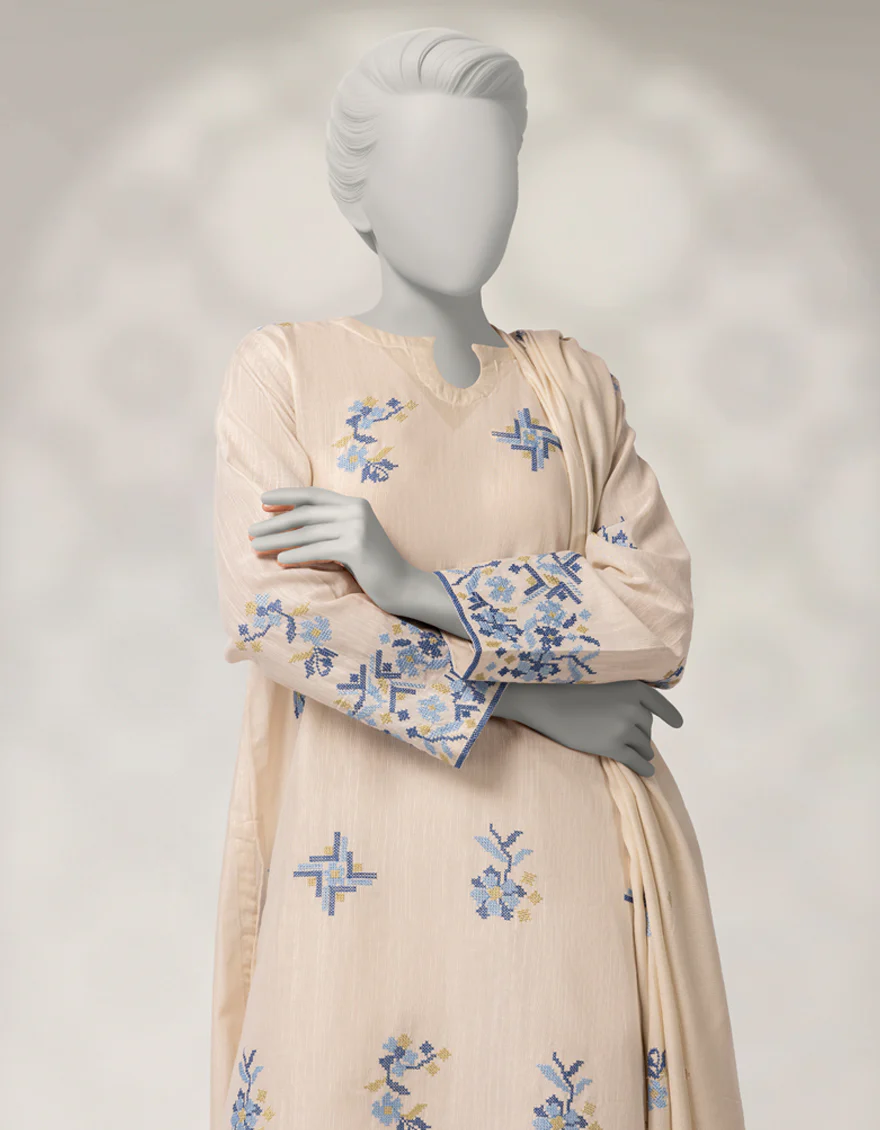 OFF WHITE KHADDAR 3PC STITCHED | JLAWN-W-25-333/S CROSS STICH-1 - Image 2