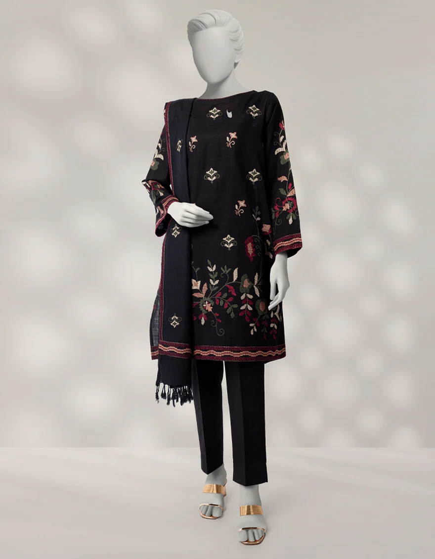 BLACK KHADDAR 3PC STITCHED | JLAWN-W-25-334/S CROSS STICH-2