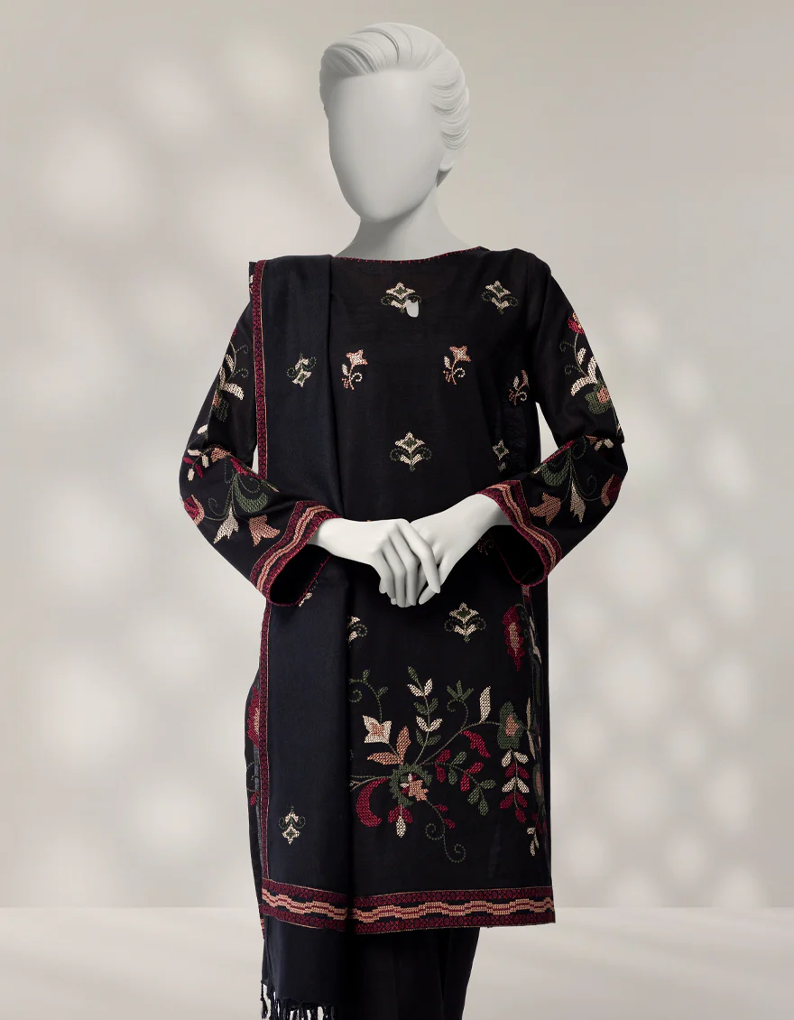 BLACK KHADDAR 3PC STITCHED | JLAWN-W-25-334/S CROSS STICH-2 - Image 3