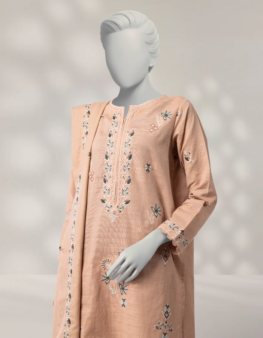 BEIGE KHADDAR 3PC STITCHED | JLAWN-W-25-335/S CROSS STICH-3 - Image 3