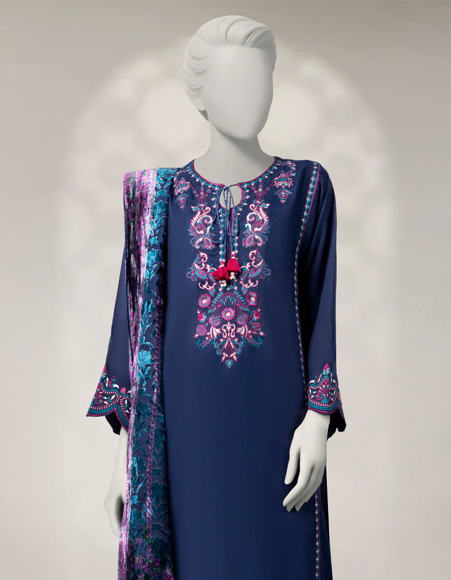 BLUE MAPLE SILK 3PC STITCHED | JLAWN-W-25-338/S BOLD PALACHI-02 - Image 2