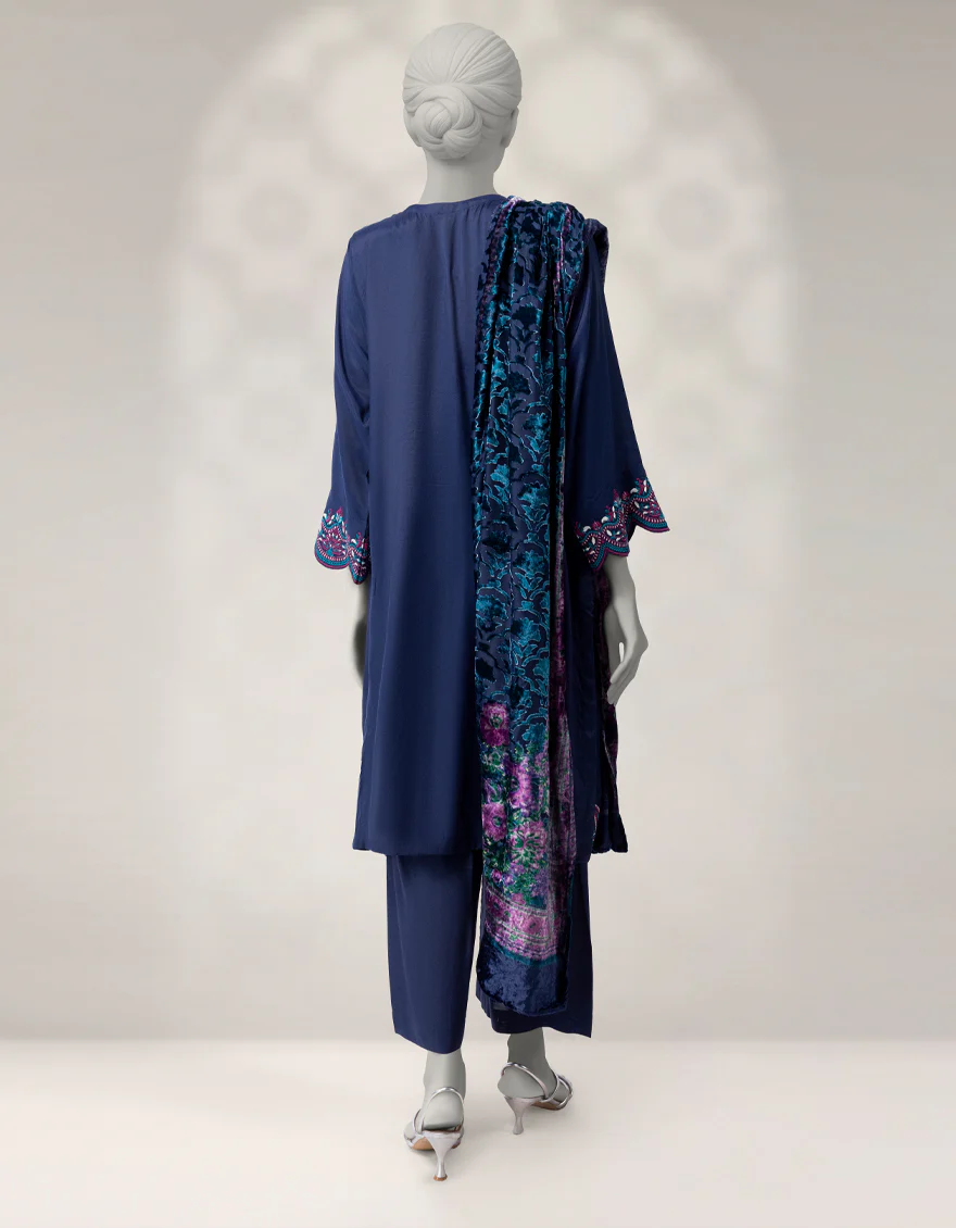 BLUE MAPLE SILK 3PC STITCHED | JLAWN-W-25-338/S BOLD PALACHI-02 - Image 3