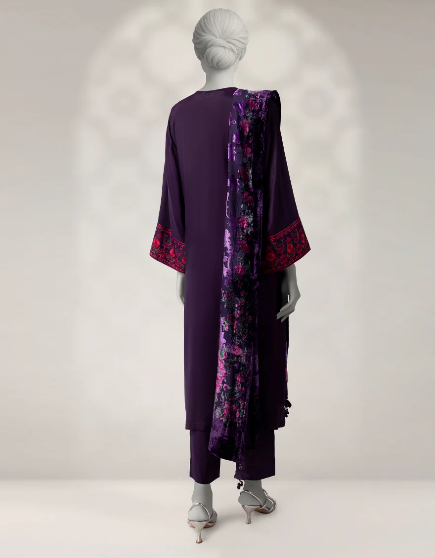 PURPLE MAPLE SILK 3PC STITCHED | JLAWN-W-25-339/S BOLD PALACHI-03 - Image 3
