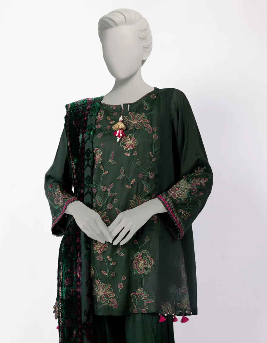 GREEN MAPLE SILK 3PC STITCHED | JLAWN-W-25-340/S BOLD PALACHI-04 - Image 2