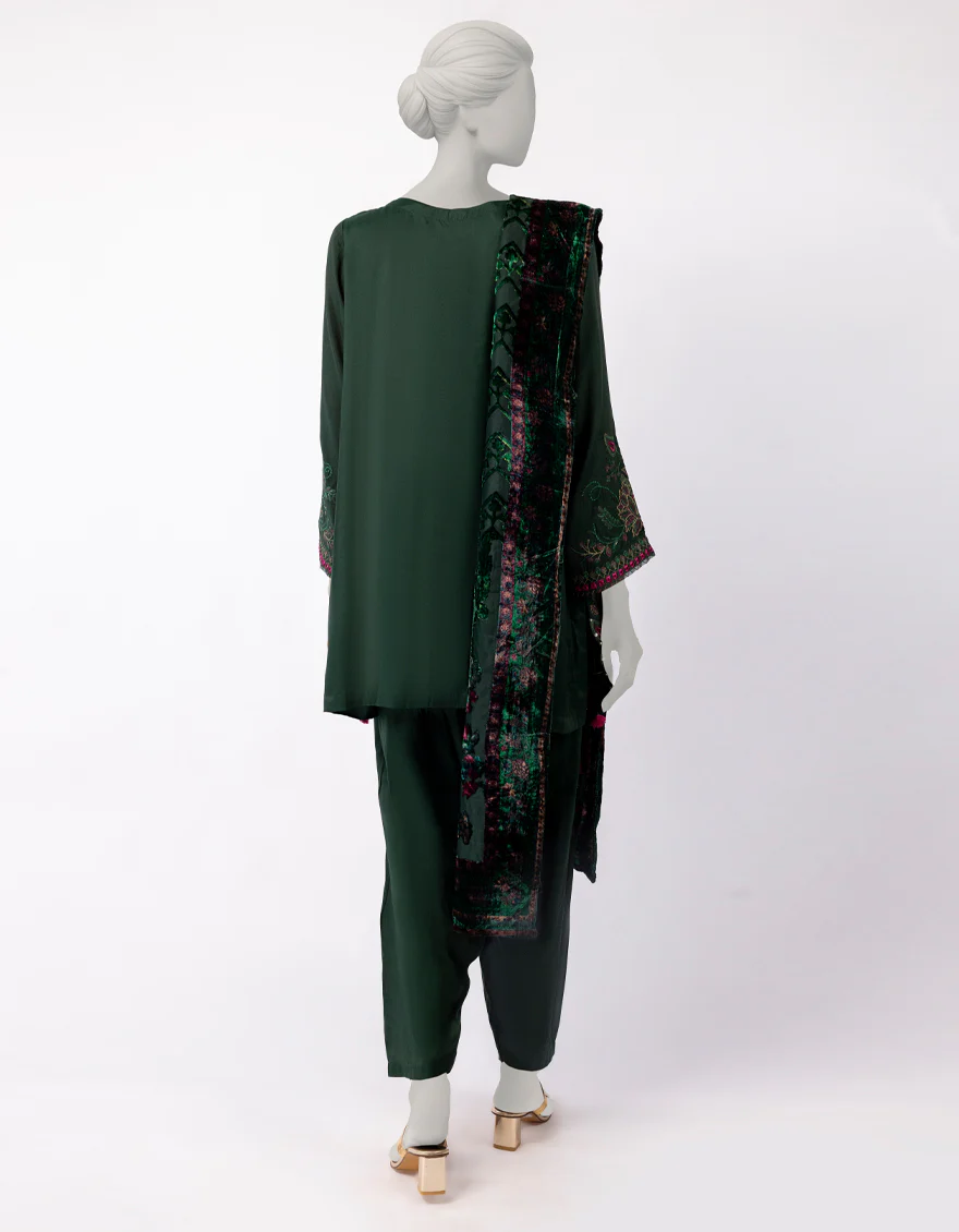 GREEN MAPLE SILK 3PC STITCHED | JLAWN-W-25-340/S BOLD PALACHI-04 - Image 3