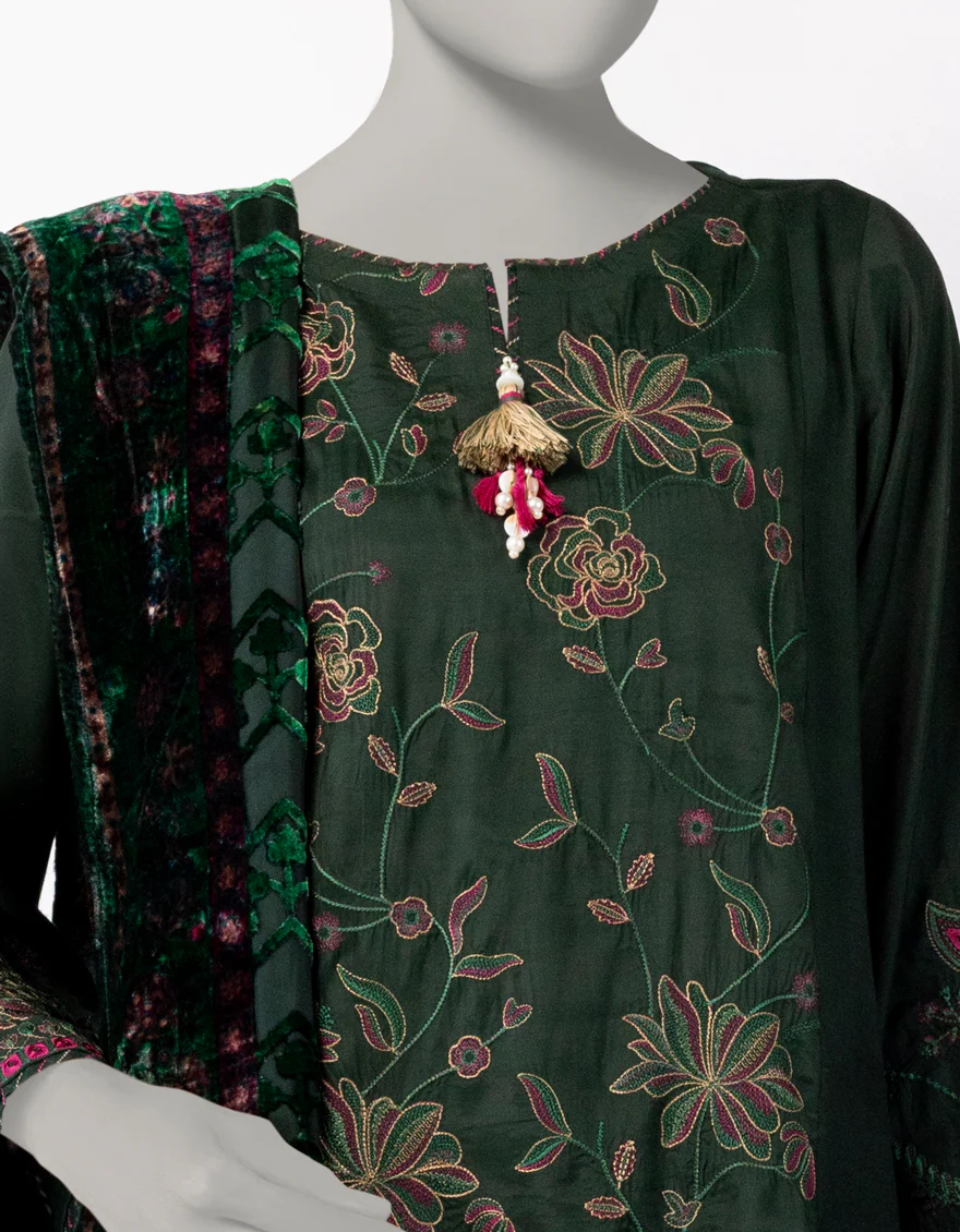 GREEN MAPLE SILK 3PC STITCHED | JLAWN-W-25-340/S BOLD PALACHI-04 - Image 4