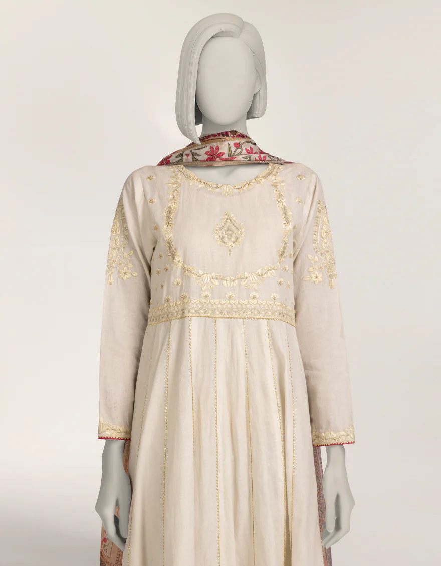 OFF WHITE DOBBY 3PC STITCHED | JLAWN-W-25-341/S JAIPUR-01 - Image 2