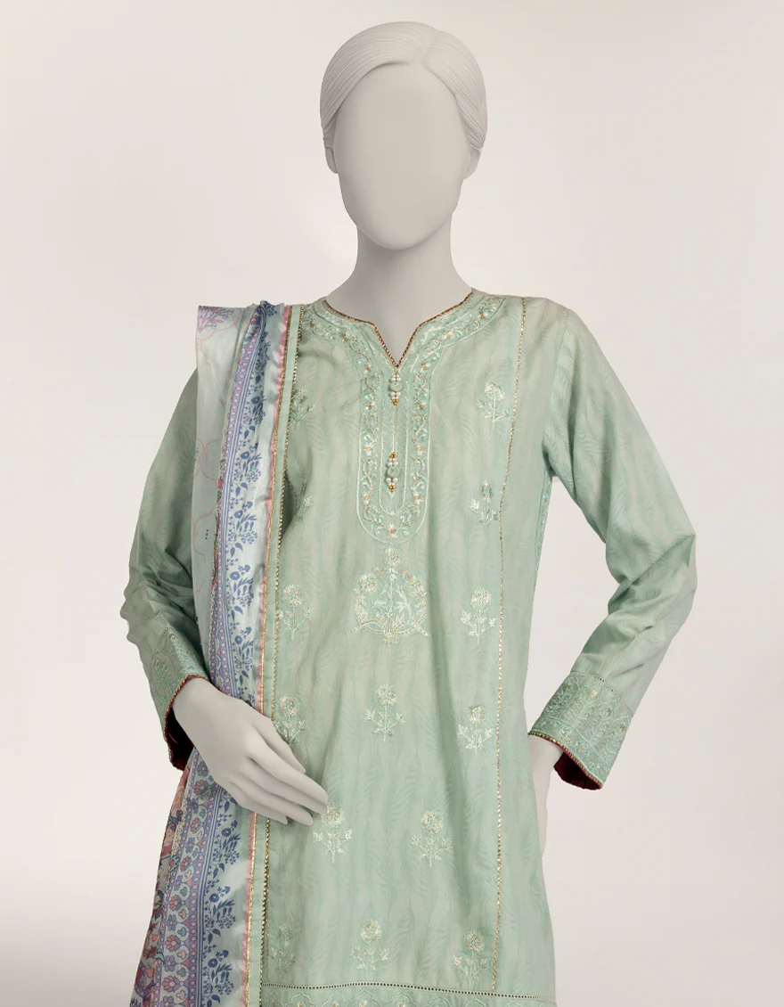 BLUE DOBBY 3PC STITCHED | JLAWN-W-25-342/S JAIPUR-02 - Image 2