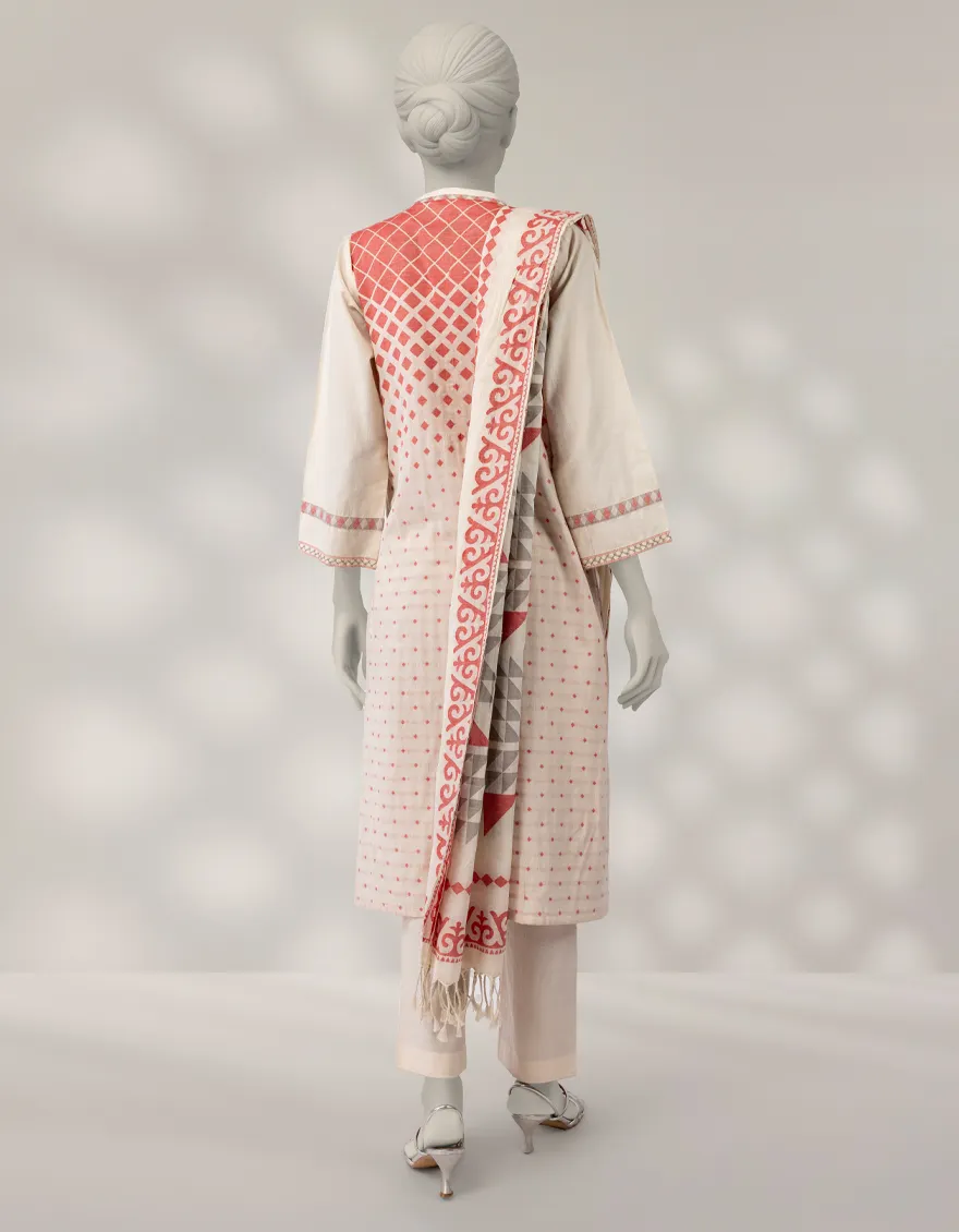 CREAM JACQUARD 3PC STITCHED | JLAWN-W-25-354/S RALLI-05 - Image 2