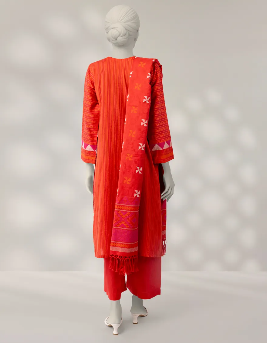 RED JACQUARD 3PC STITCHED | JLAWN-W-25-356/S RALLI-08 - Image 2