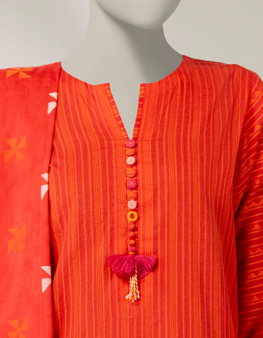 RED JACQUARD 3PC STITCHED | JLAWN-W-25-356/S RALLI-08 - Image 3