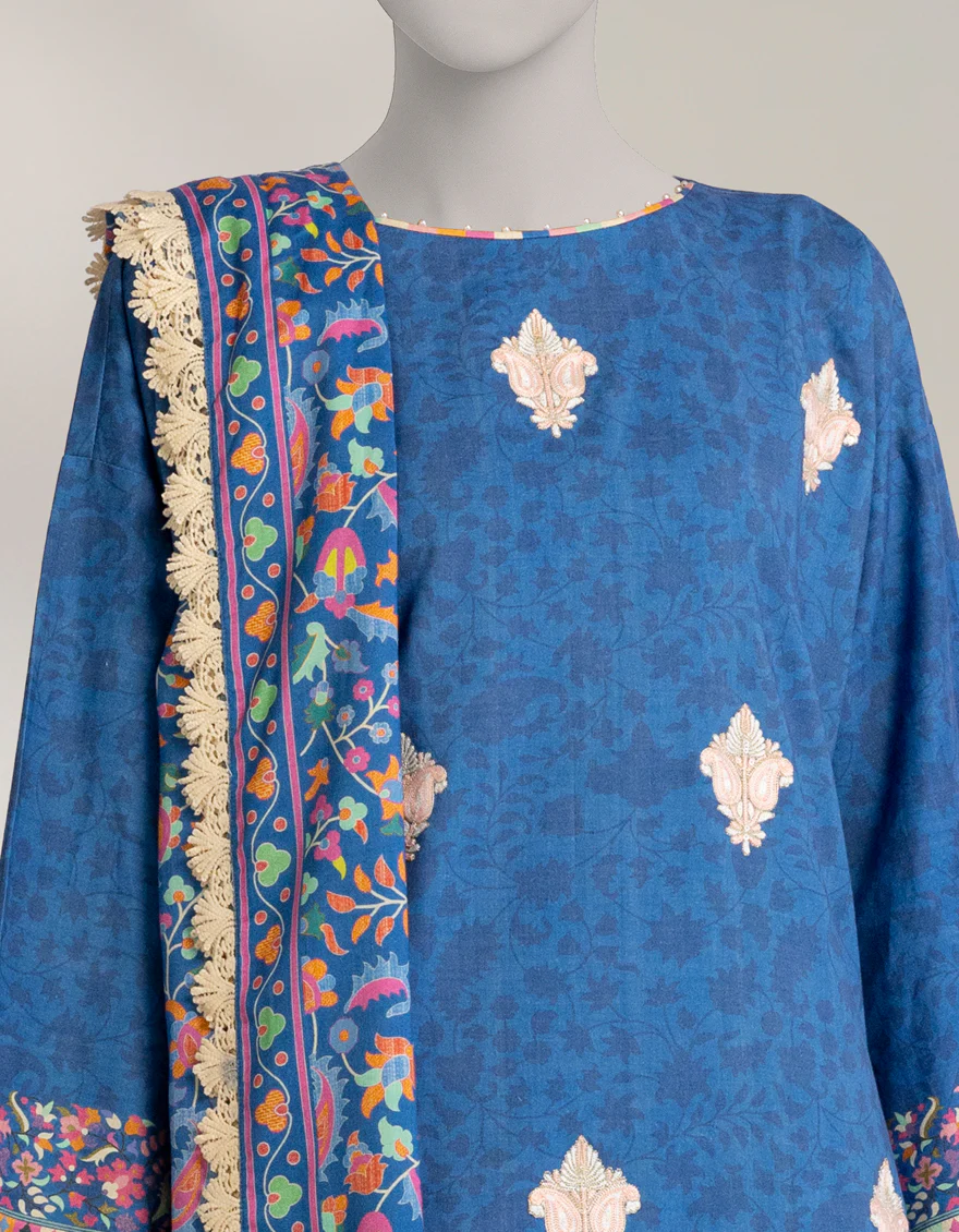 BLUE PASHMINA 3PC UNSTITCHED | JLAWN-W-25-3600 KANI PASHMINA-2 - Image 3