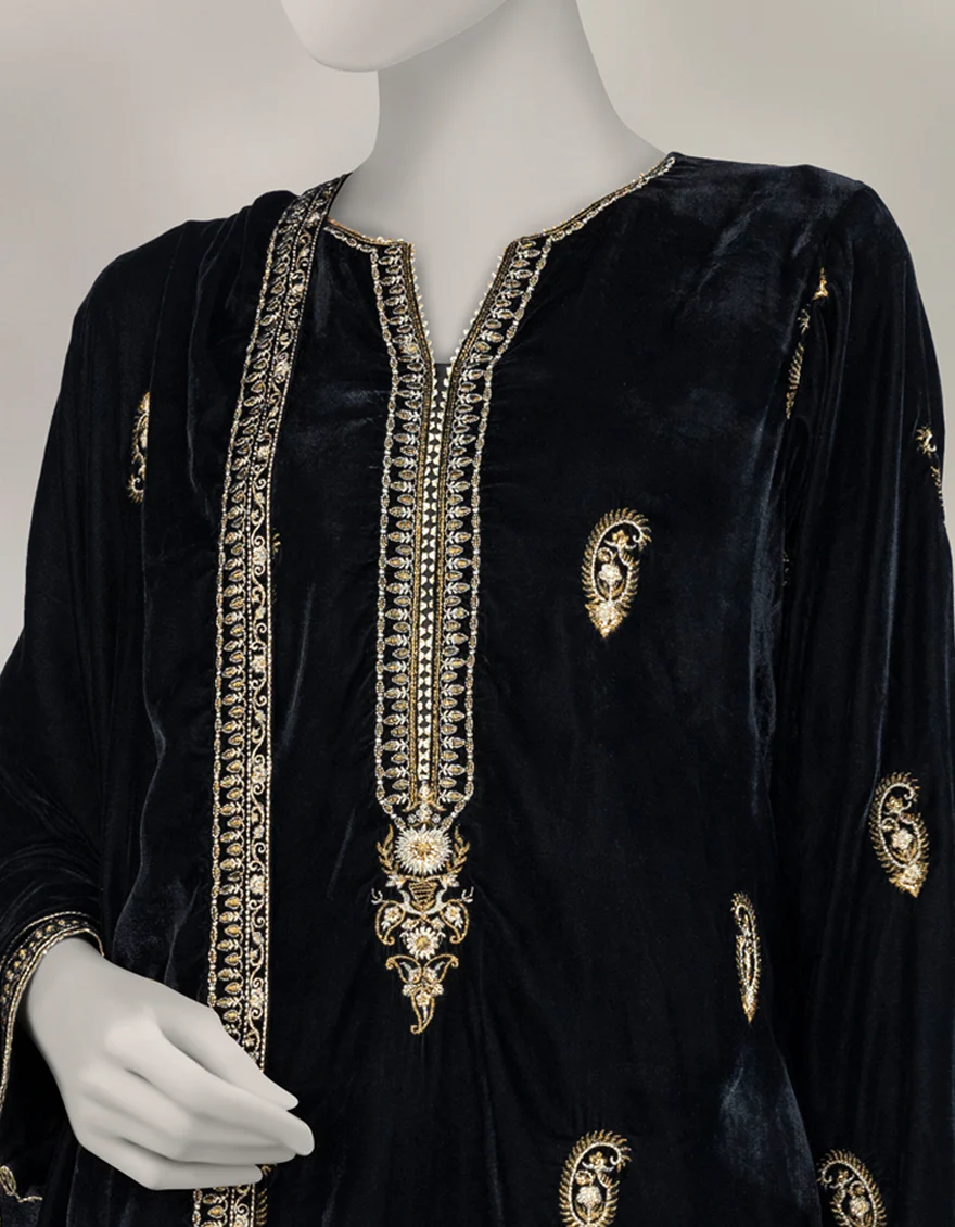BLACK VELVET 3PC UNSTITCHED | JLAWN-W-25-3623 LUXE-C-1 - Image 3