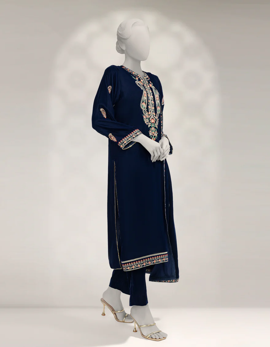 BLUE VELVET 3PC UNSTITCHED | JLAWN-W-25-3625 LUXE-C-3 - Image 2