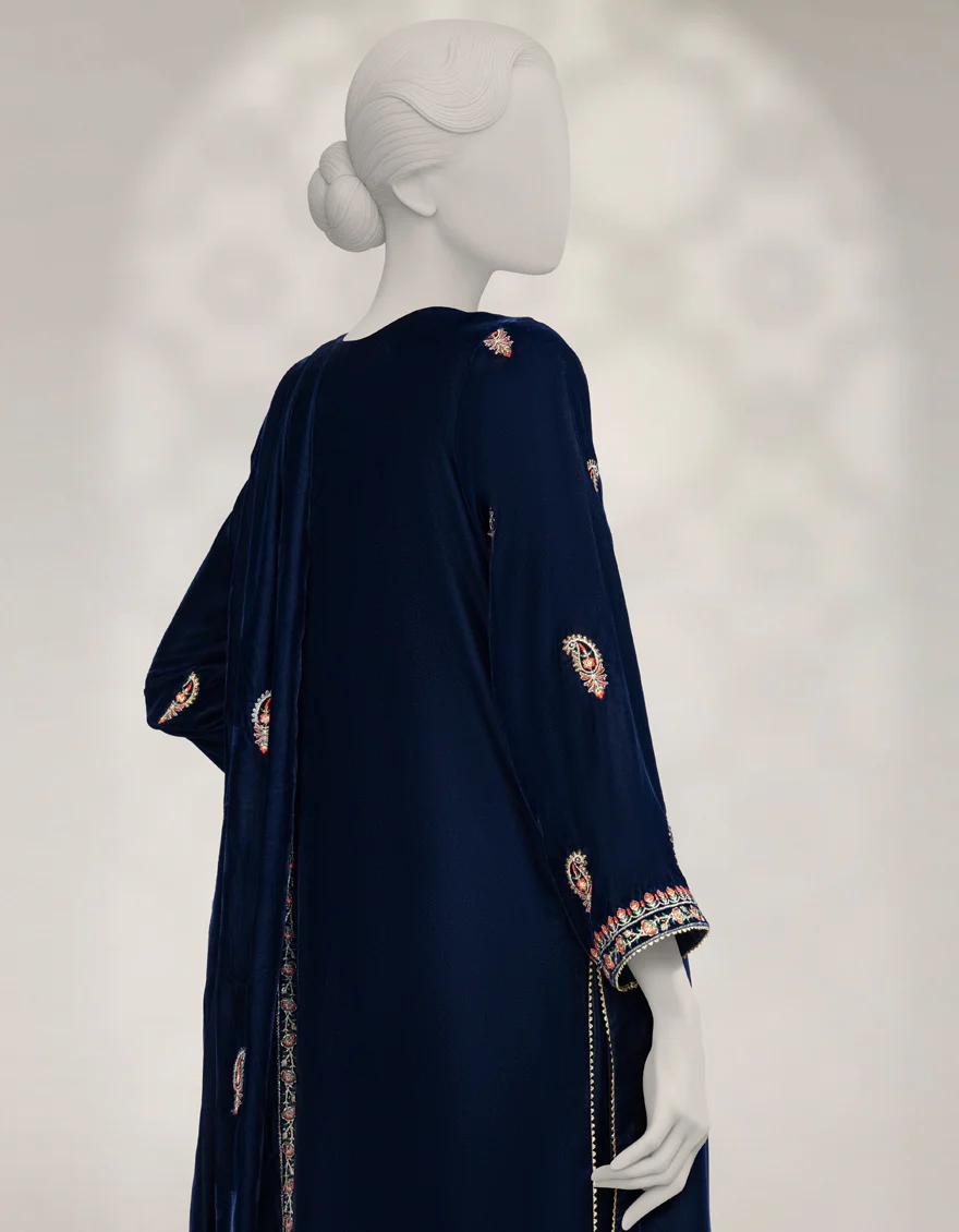 BLUE VELVET 3PC UNSTITCHED | JLAWN-W-25-3625 LUXE-C-3 - Image 3