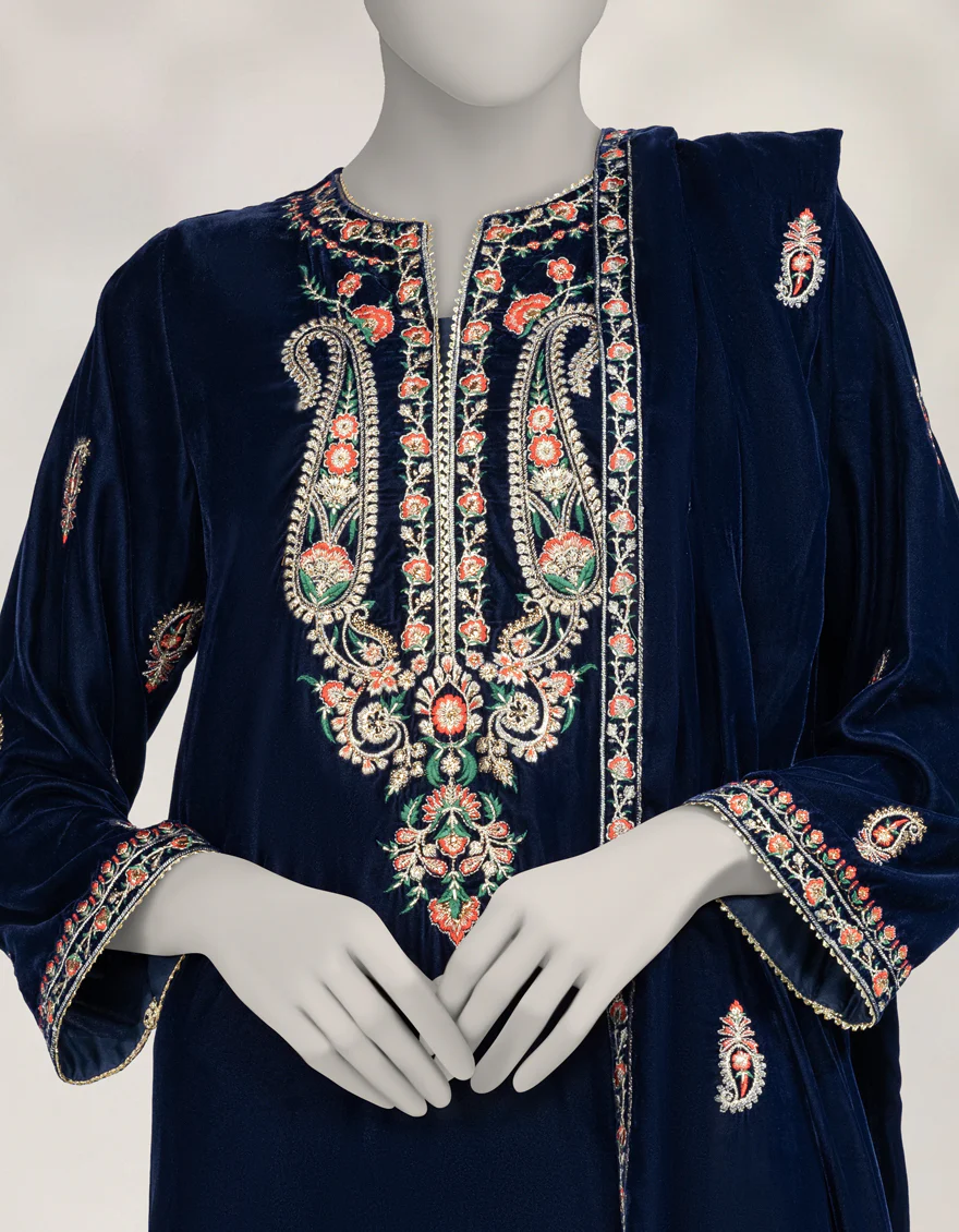 BLUE VELVET 3PC UNSTITCHED | JLAWN-W-25-3625 LUXE-C-3 - Image 4