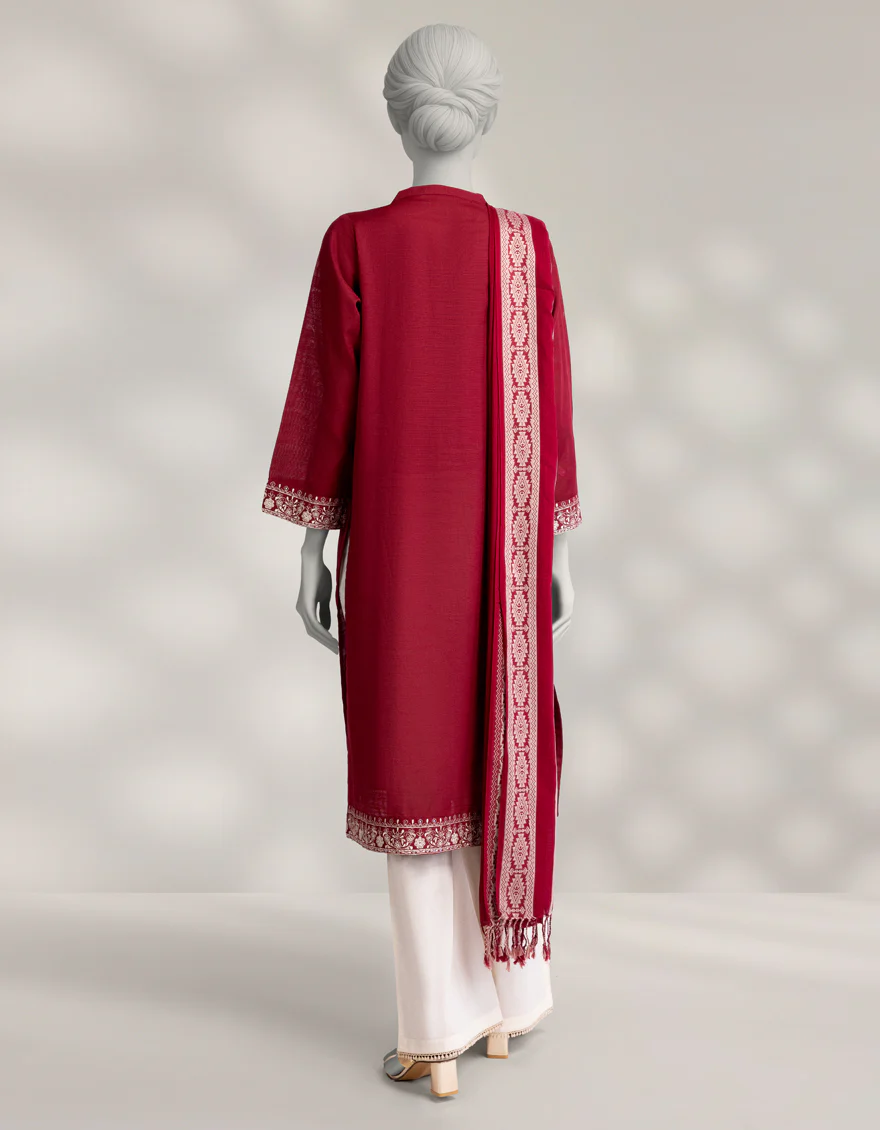 MAROON KHADDAR 2PC STITCHED | JLAWN-W-JDS-25-1178/S SEQUINS-3 - Image 2
